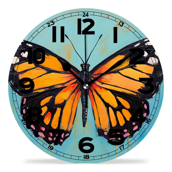 erolrail Rustic Wall Clock,Silent Non Ticking Wall Clocks for Living Room,Bedroom,Kitchen 12IN Beautiful Butterfly on Blue Background Design
