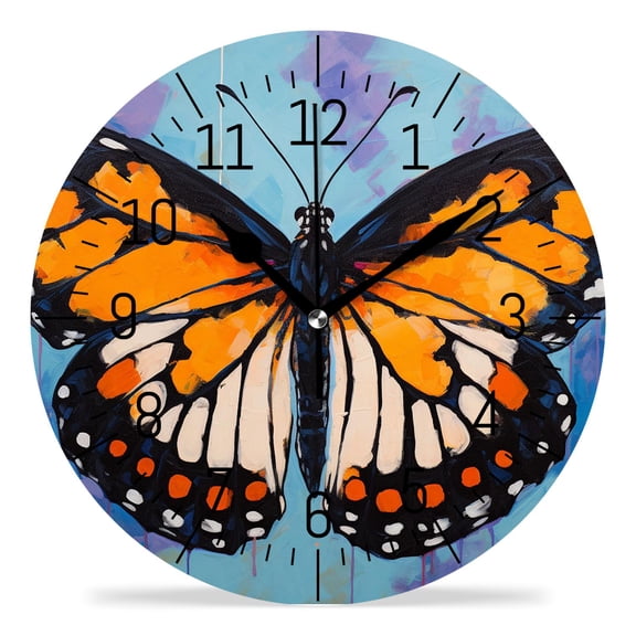 erolrail Rustic Wall Clock,Silent Non Ticking Wall Clocks for Living Room,Bedroom,Kitchen 12IN Beautiful Butterfly on Blue Background Drawing