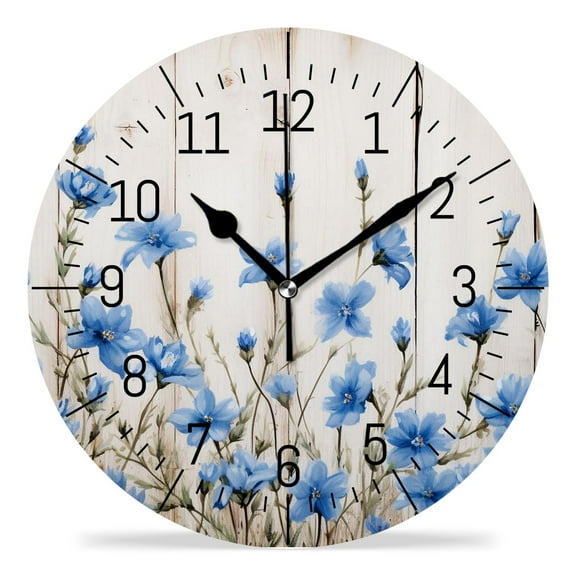 erolrail Rustic Wall Clock,Silent Non Ticking Wall Clocks for Living Room,Bedroom,Kitchen 12IN Blue Flowers With Insects Image