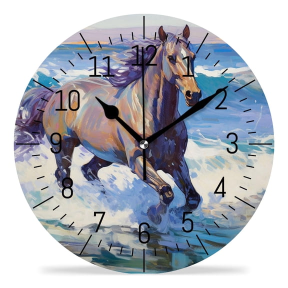 erolrail Rustic Wall Clock,Silent Non Ticking Wall Clocks for Living Room,Bedroom,Kitchen 12IN Blue Horse Running Drawing