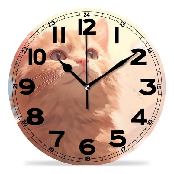 erolrail Rustic Wall Clock,Silent Non Ticking Wall Clocks for Living Room,Bedroom,Kitchen 12IN Cat Watercolor Animal Pretty Drawing
