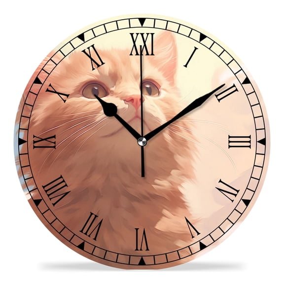 erolrail Rustic Wall Clock,Silent Non Ticking Wall Clocks for Living Room,Bedroom,Kitchen 12IN Cat Watercolor Animal Pretty Drawing