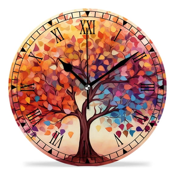 erolrail Rustic Wall Clock,Silent Non Ticking Wall Clocks for Living Room,Bedroom,Kitchen 12IN Colorful Butterfly Tree Design