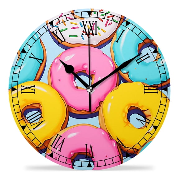 erolrail Rustic Wall Clock,Silent Non Ticking Wall Clocks for Living Room,Bedroom,Kitchen 12IN Colorful Donuts Vintage Beautiful