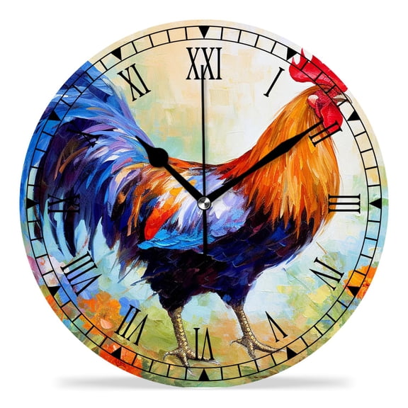 erolrail Rustic Wall Clock,Silent Non Ticking Wall Clocks for Living Room,Bedroom,Kitchen 12IN Colorful Rooster Lovely Art