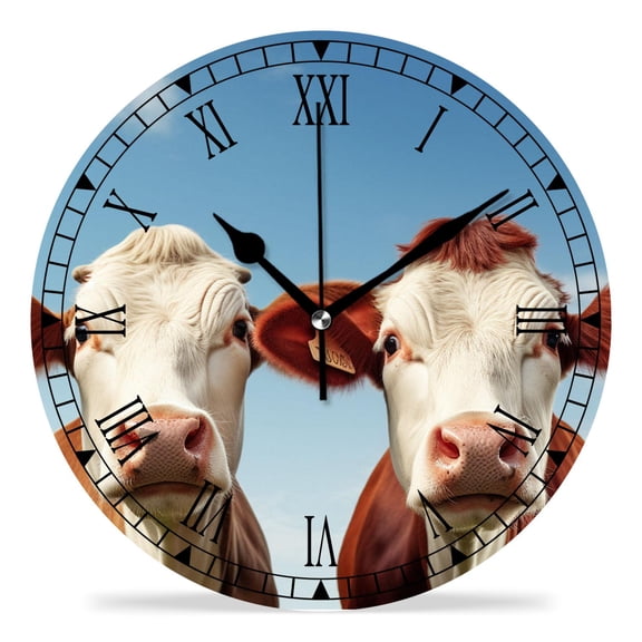 erolrail Rustic Wall Clock,Silent Non Ticking Wall Clocks for Living Room,Bedroom,Kitchen 12IN Cute Cow Animal Illustration