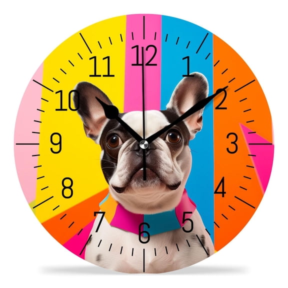 erolrail Rustic Wall Clock,Silent Non Ticking Wall Clocks for Living Room,Bedroom,Kitchen 12IN Cute Dogs Puppy Animal Image
