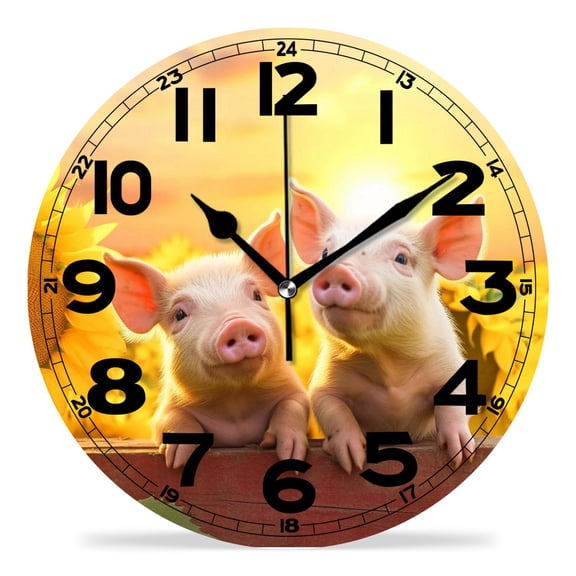 erolrail Rustic Wall Clock,Silent Non Ticking Wall Clocks for Living Room,Bedroom,Kitchen 12IN Cute Pig Fence Sunflower Style