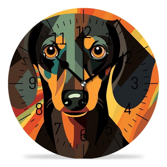 erolrail Rustic Wall Clock,Silent Non Ticking Wall Clocks for Living Room,Bedroom,Kitchen 12IN Dachshund Dog Colorful