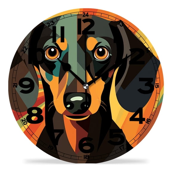 erolrail Rustic Wall Clock,Silent Non Ticking Wall Clocks for Living Room,Bedroom,Kitchen 12IN Dachshund Dog Colorful
