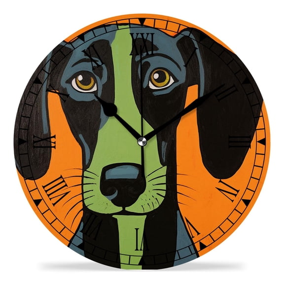 erolrail Rustic Wall Clock,Silent Non Ticking Wall Clocks for Living Room,Bedroom,Kitchen 12IN Dachshund Dog Creative