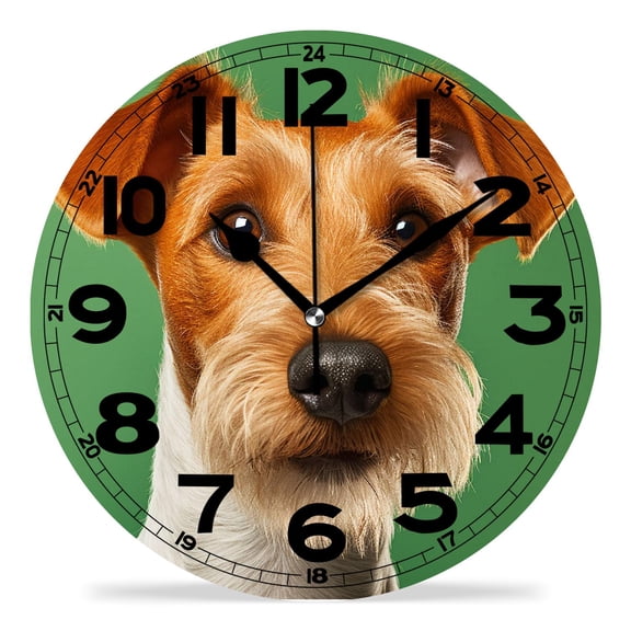 erolrail Rustic Wall Clock,Silent Non Ticking Wall Clocks for Living Room,Bedroom,Kitchen 12IN Dog Green Background Beautiful