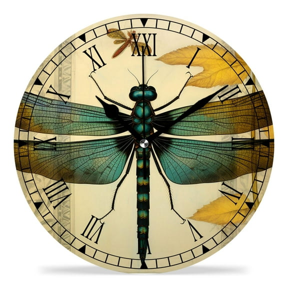 erolrail Rustic Wall Clock,Silent Non Ticking Wall Clocks for Living Room,Bedroom,Kitchen 12IN Dragonfly Vintage Stylish Retro Pattern