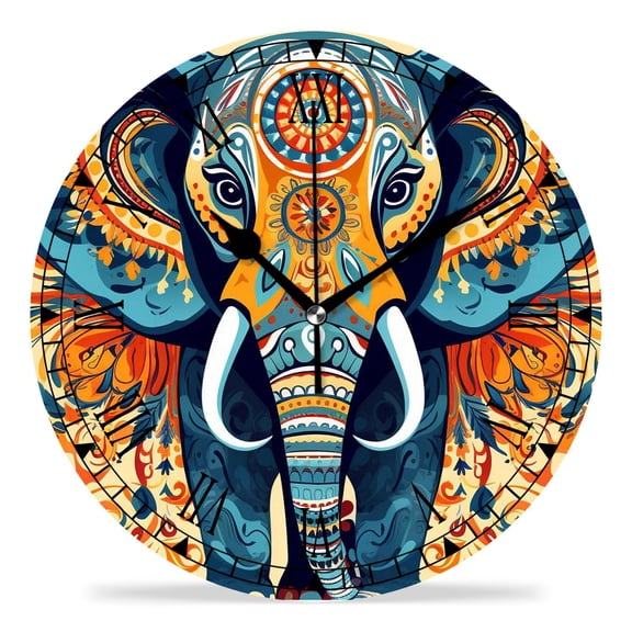 erolrail Rustic Wall Clock,Silent Non Ticking Wall Clocks for Living Room,Bedroom,Kitchen 12IN Ethnic Elephant Africa Style Art