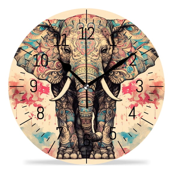 erolrail Rustic Wall Clock,Silent Non Ticking Wall Clocks for Living Room,Bedroom,Kitchen 12IN Ethnic Elephant Africa Style Exquisite