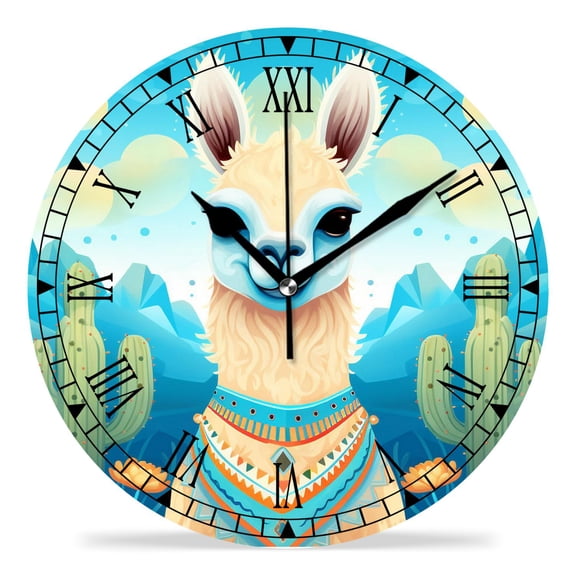 erolrail Rustic Wall Clock,Silent Non Ticking Wall Clocks for Living Room,Bedroom,Kitchen 12IN Festive Llama Or Alpaca Drawing