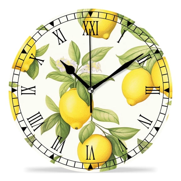 erolrail Rustic Wall Clock,Silent Non Ticking Wall Clocks for Living Room,Bedroom,Kitchen 12IN Fresh Yellow Lemon White Beautiful