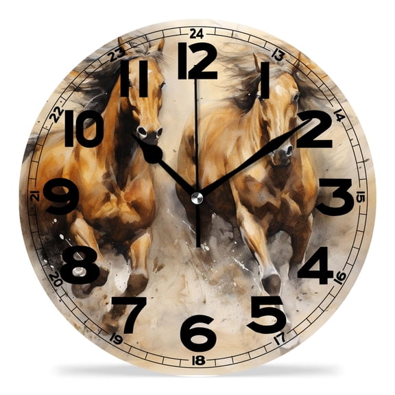 erolrail Rustic Wall Clock,Silent Non Ticking Wall Clocks for Living Room,Bedroom,Kitchen 12IN Galloping Brown Horses Pattern