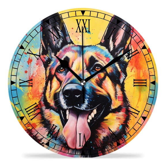 erolrail Rustic Wall Clock,Silent Non Ticking Wall Clocks for Living Room,Bedroom,Kitchen 12IN German Shepherd Design