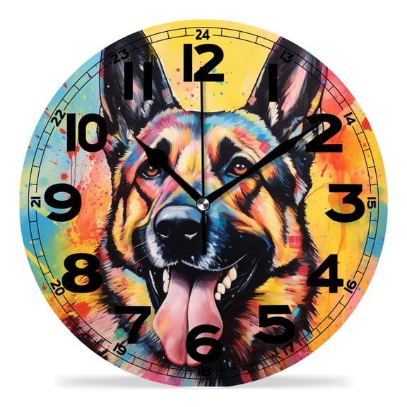 erolrail Rustic Wall Clock,Silent Non Ticking Wall Clocks for Living Room,Bedroom,Kitchen 12IN German Shepherd Design