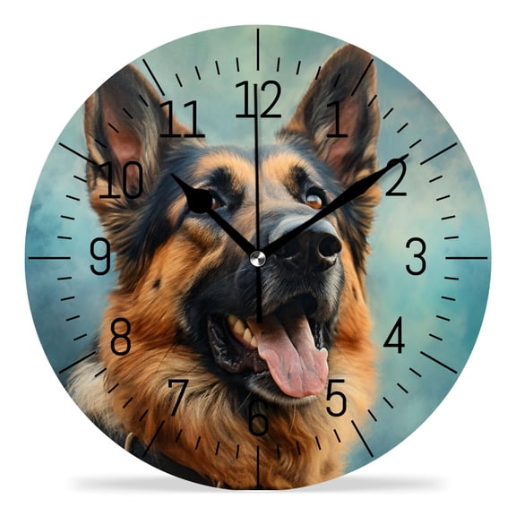 erolrail Rustic Wall Clock,Silent Non Ticking Wall Clocks for Living Room,Bedroom,Kitchen 12IN German Shepherd Dog Vintage Multicolor