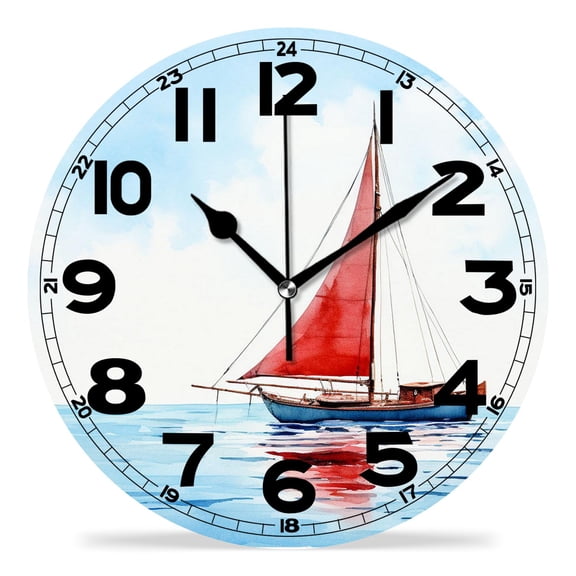 erolrail Rustic Wall Clock,Silent Non Ticking Wall Clocks for Living Room,Bedroom,Kitchen 12IN Ocean Ferry Pattern Lovely