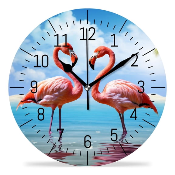 erolrail Rustic Wall Clock,Silent Non Ticking Wall Clocks for Living Room,Bedroom,Kitchen 12IN Pink Flamingo Art