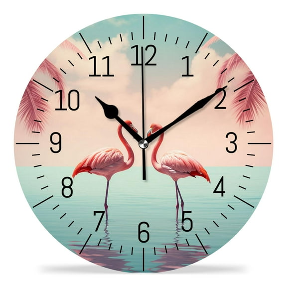 erolrail Rustic Wall Clock,Silent Non Ticking Wall Clocks for Living Room,Bedroom,Kitchen 12IN Pink Flamingo Image