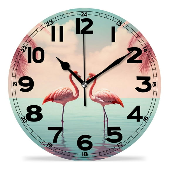 erolrail Rustic Wall Clock,Silent Non Ticking Wall Clocks for Living Room,Bedroom,Kitchen 12IN Pink Flamingo Image