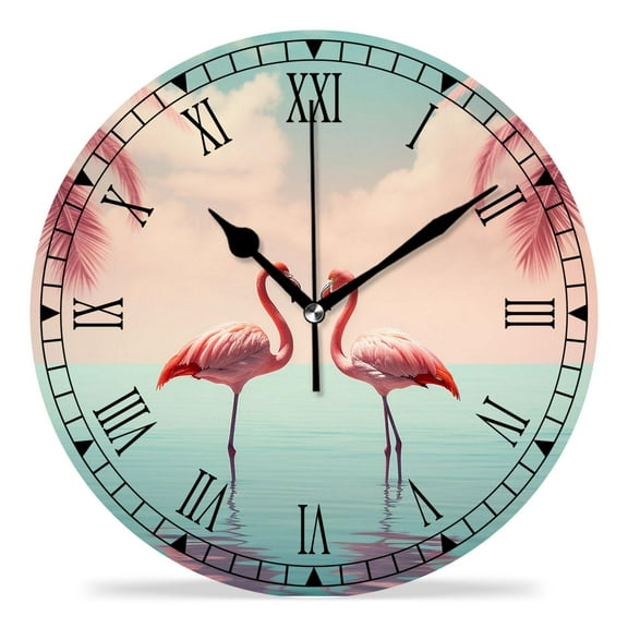 erolrail Rustic Wall Clock,Silent Non Ticking Wall Clocks for Living Room,Bedroom,Kitchen 12IN Pink Flamingo Image