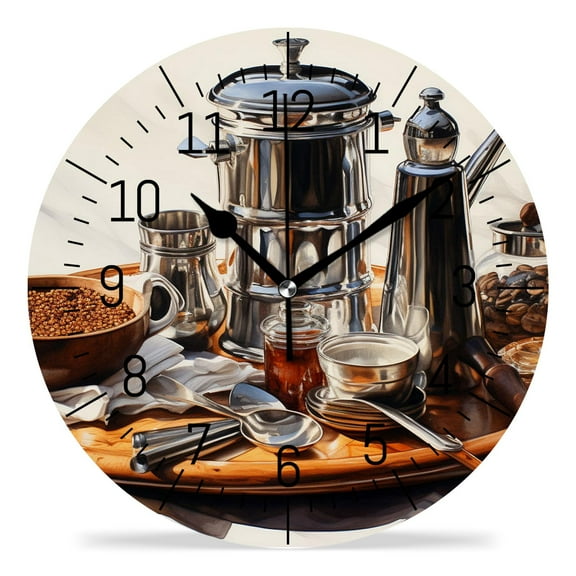 erolrail Rustic Wall Clock,Silent Non Ticking Wall Clocks for Living Room,Bedroom,Kitchen 12IN Retro Coffee Cup Breakfast Beautiful