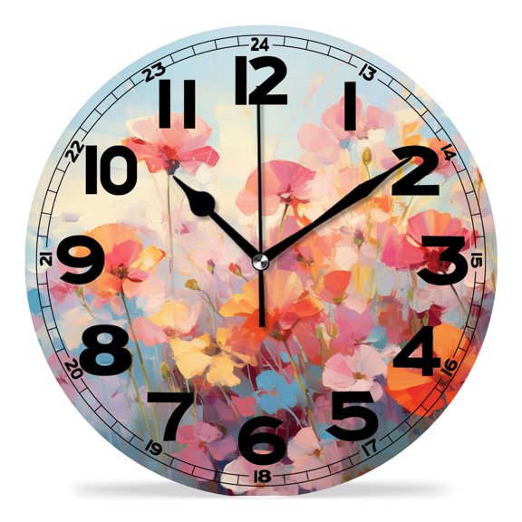 erolrail Rustic Wall Clock,Silent Non Ticking Wall Clocks for Living Room,Bedroom,Kitchen 12IN Romantic Wildflower Spring Flower Field Creative