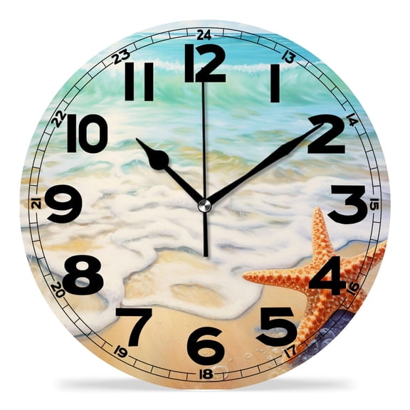 erolrail Rustic Wall Clock,Silent Non Ticking Wall Clocks for Living Room,Bedroom,Kitchen 12IN Sea Beach Starfish Sand Ocean Wave Design