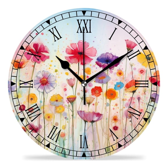 erolrail Rustic Wall Clock,Silent Non Ticking Wall Clocks for Living Room,Bedroom,Kitchen 12IN Season Autumn Winter Summer Spring Flowers Exquisite