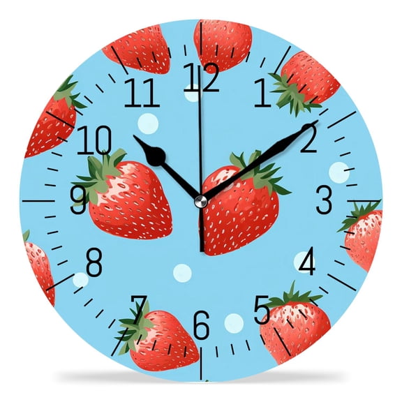 erolrail Rustic Wall Clock,Silent Non Ticking Wall Clocks for Living Room,Bedroom,Kitchen 12IN Strawberry Pattern Pattern