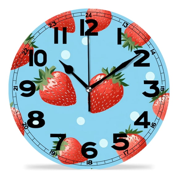 erolrail Rustic Wall Clock,Silent Non Ticking Wall Clocks for Living Room,Bedroom,Kitchen 12IN Strawberry Pattern Pattern