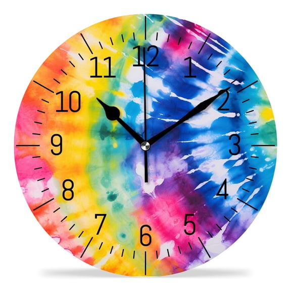 erolrail Rustic Wall Clock,Silent Non Ticking Wall Clocks for Living Room,Bedroom,Kitchen 12IN Tie Dye Rainbow Color Lovely