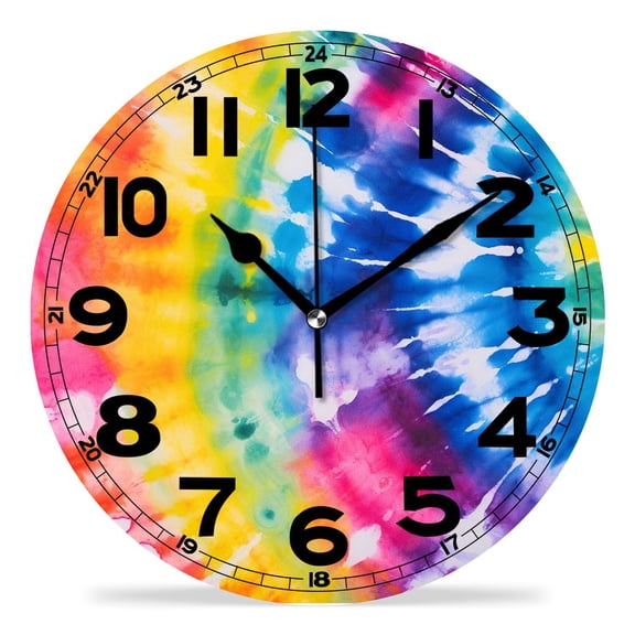 erolrail Rustic Wall Clock,Silent Non Ticking Wall Clocks for Living Room,Bedroom,Kitchen 12IN Tie Dye Rainbow Color Lovely