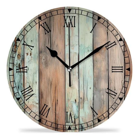 erolrail Rustic Wall Clock,Silent Non Ticking Wall Clocks for Living Room,Bedroom,Kitchen 12IN Wood Plank Wall Creative
