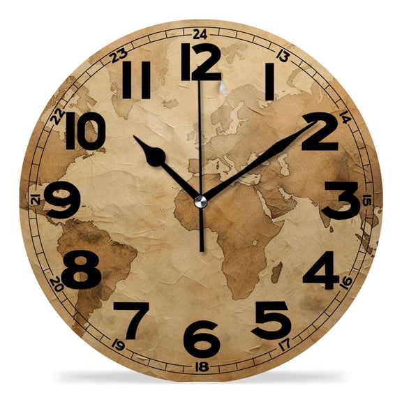 erolrail Rustic Wall Clock,Silent Non Ticking Wall Clocks for Living Room,Bedroom,Kitchen 12IN World Map Drawing