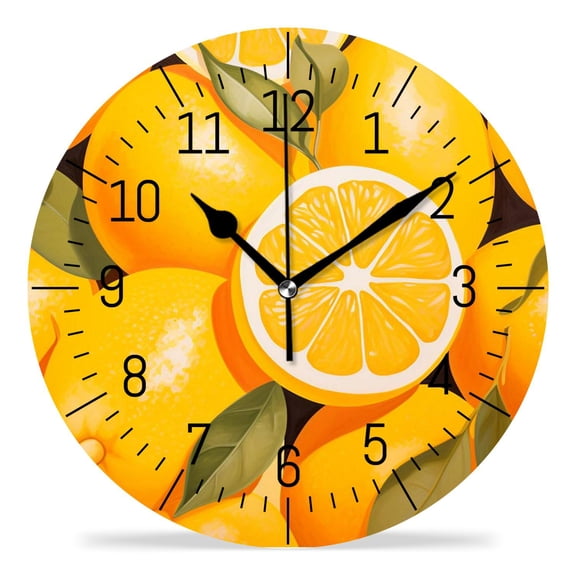 erolrail Rustic Wall Clock,Silent Non Ticking Wall Clocks for Living Room,Bedroom,Kitchen 12IN Yellow Lemon Lemon Orange Colorful