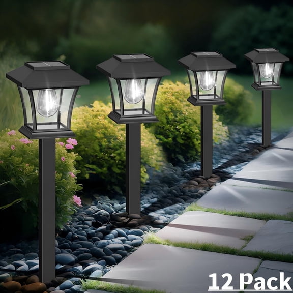 12 Pack Solar Lights Outdoor Waterproof For Garden Walkway Pathway Lawn Yard Decorative Vintage-Style Landscape Lighting. (Cool White, 12)