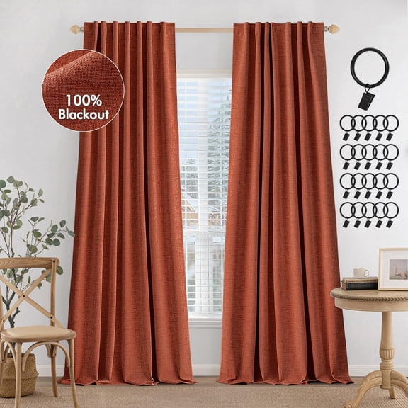 erracotta 100% Blackout Curtains 84 inches Long, Linen Curtains for Bedroom Black Out Window Treatments Thermal Insulated Room Darkening Drapes Back Tab Burnt Orange Rust Fall Decor 2 Panels