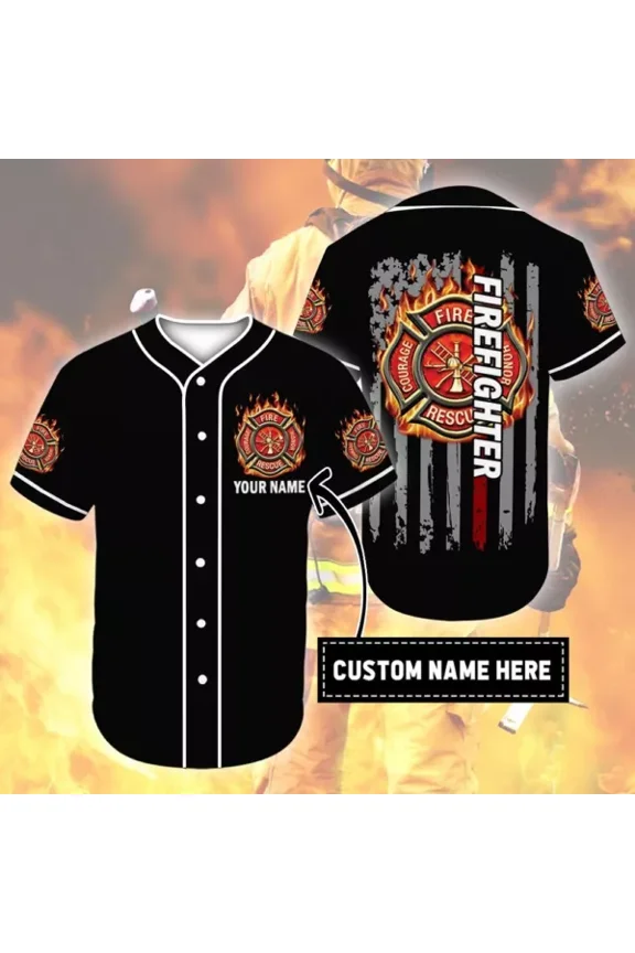 ersonalized Custom Name Firefighter Logo Baseball Tee Jersey Shirt - Hot Sale 2026