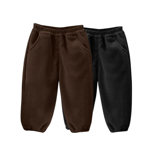 ersvoioy 2 Pack Boys Corduroy Pants Elastic Waist Jogger Style Warm Trousers for Fall Winter Back to School Pants Size 3-12 Years