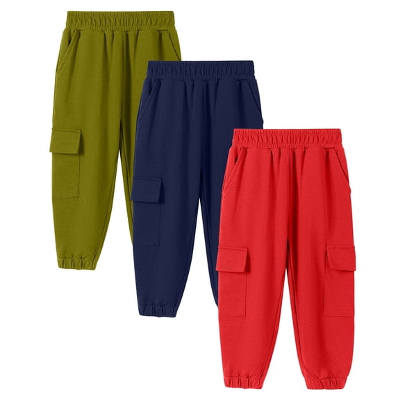 ersvoioy 3 Pack Boys Sweatpants Elastic Waist with Side Pockets Jogger Style Casual Trousers Back to School Pants Size 4-14 Years