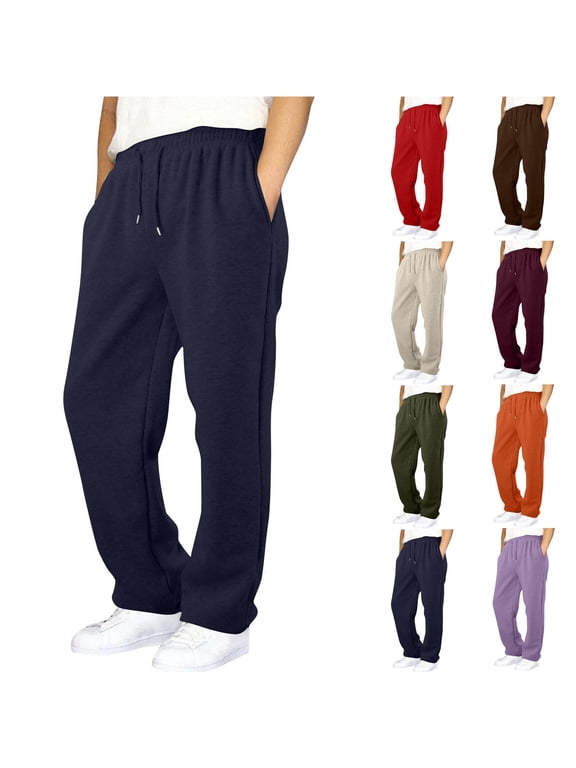 Boys Fleece Joggers Straight Open Bottom Sweatpants Baggy Elastic Waist with Pockets Thick Warm Fleece Lined Solid Back to School Clothes Fall Winter Athletic Outdoor Trousers 4-15 Years