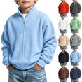 thumbnail image 1 of ersvoioy Boys Zip Up Waffle Knit Sweatshirt Kids Fashion Stand Collar Long Sleeve Full Zipper Sweatshirt Outerwear Solid Warm Fall Winter Back to School Clothes for 3-14 Years, 1 of 9