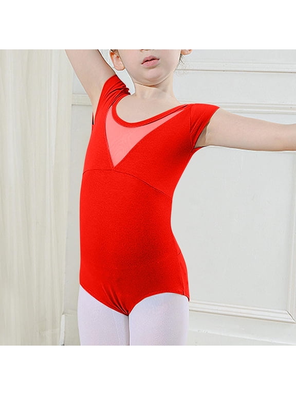 Girls Ballet Dance Leotard Short Sleeve with Skirt Gymnastics Costume for Kids 5-18 Years