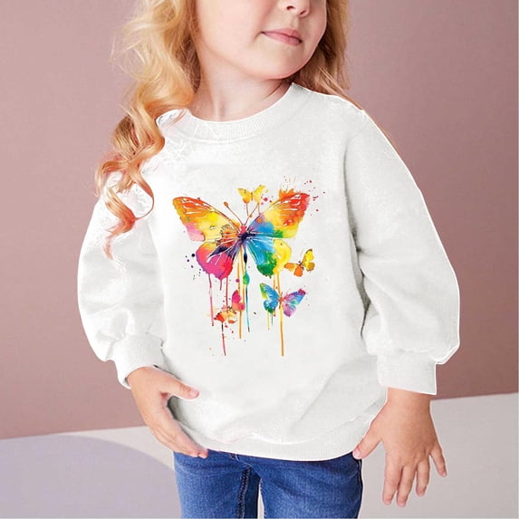 ersvoioy Girls Butterfly Print Sweatshirt Long Sleeve Cute Crewneck Pullover Top School Clothes